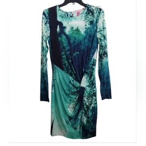 Ted Baker Sibilla Green Reflective Landscape Print Dress Size 2 (US 6)